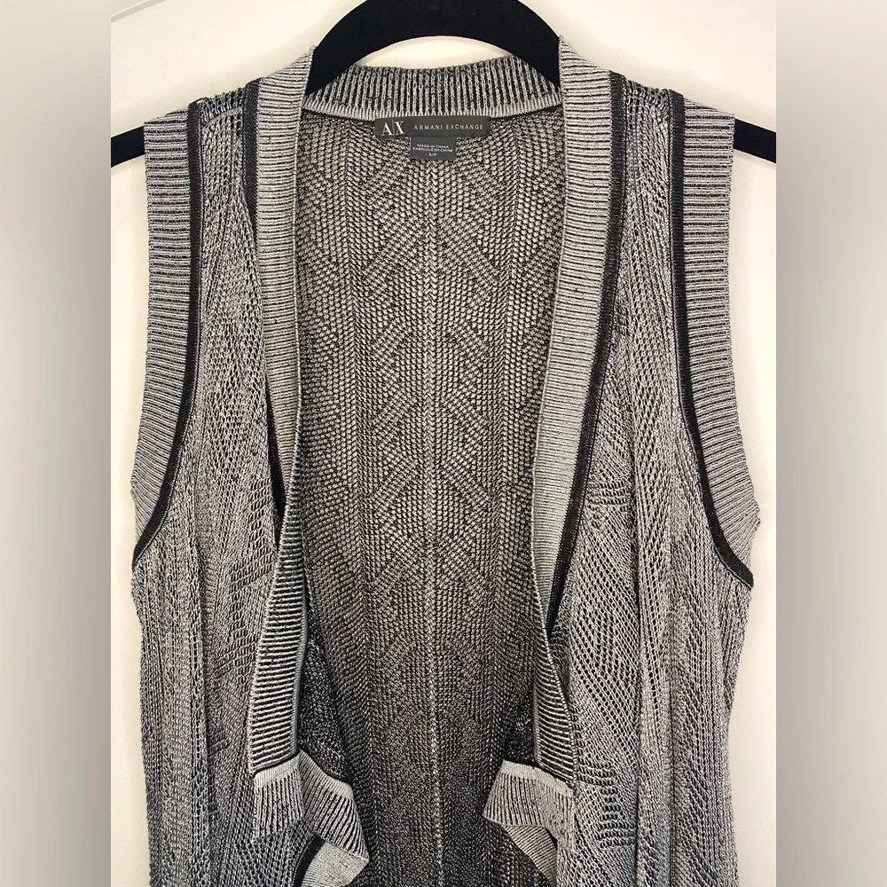Armani Exchange Draped Sleeveless Knitted Cardigan Silver/Black Size S
